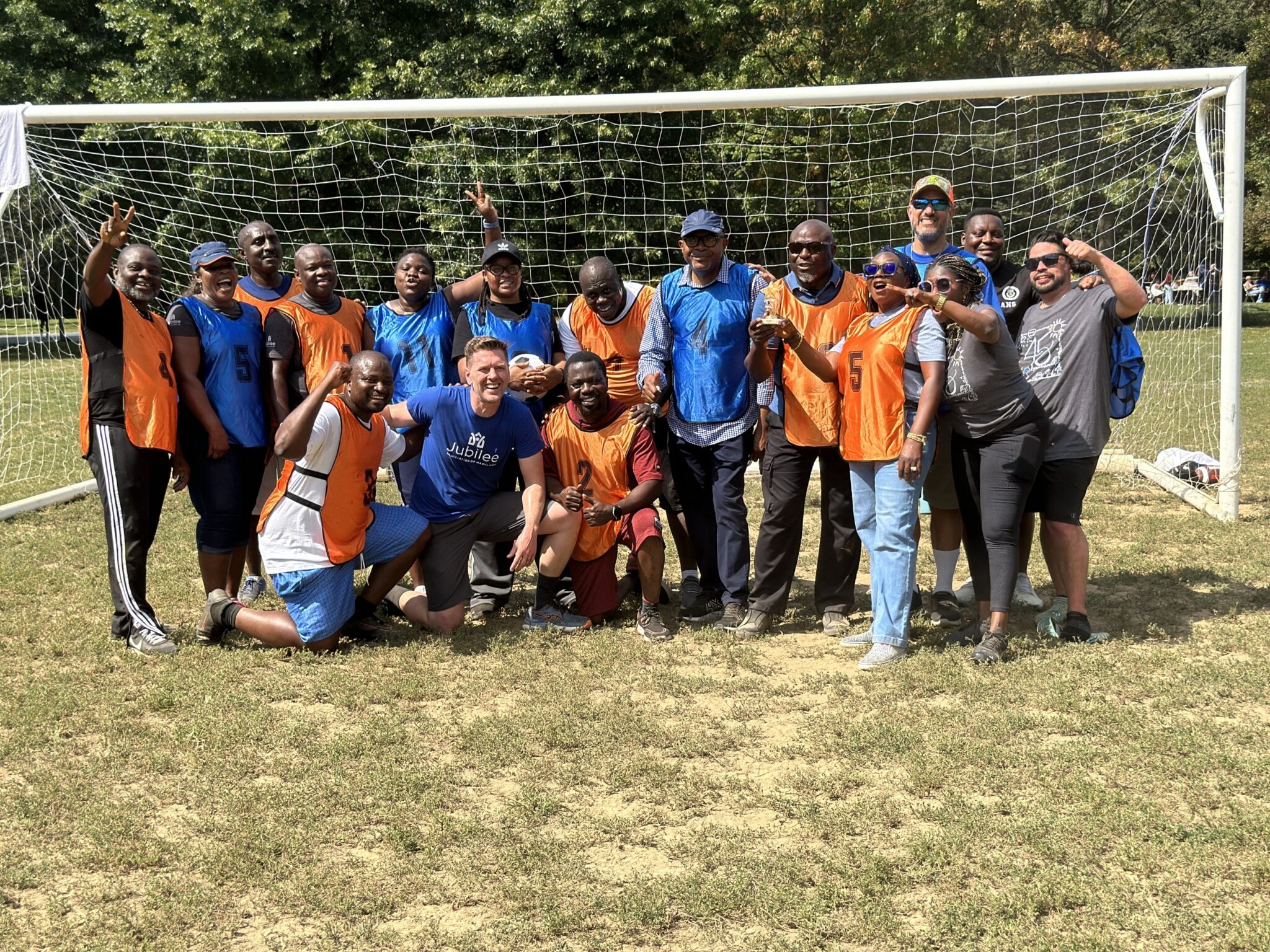 Celebrating after a friendly soccer game at 2024 Field Day